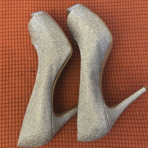 Nine West Silver Open Toe Platform Heels - Picture 5 of 13